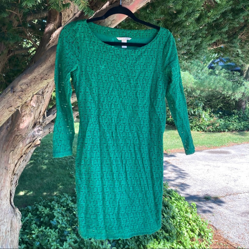 Banana Republic Textured Green Long Sleeve Dress